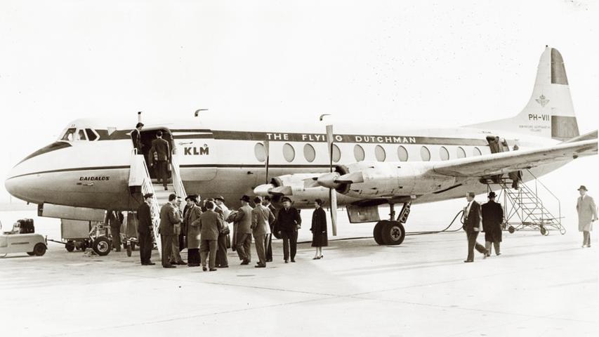 Mit dieser Vickers Viscount 800 von KLM landete am 1. April 1959 zum ersten Mal eine Düsenpropellermaschine in Nürnberg.