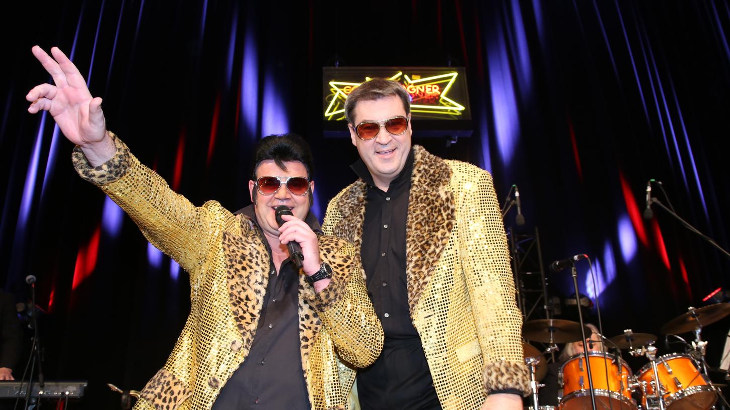 Highlight des Abends war ein Auftritt der "Elvis Brothers" mit Marc O. Vincent (links) und Finanzminister Markus Söder.