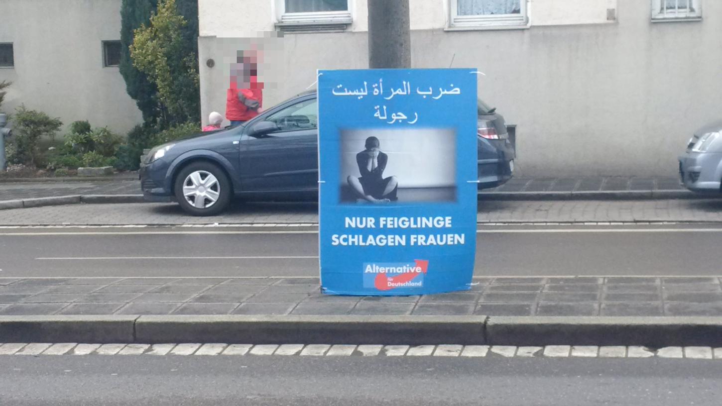 Mehrere dieser Plakate sorgen in Nürnberg aktuell für Aufsehen.