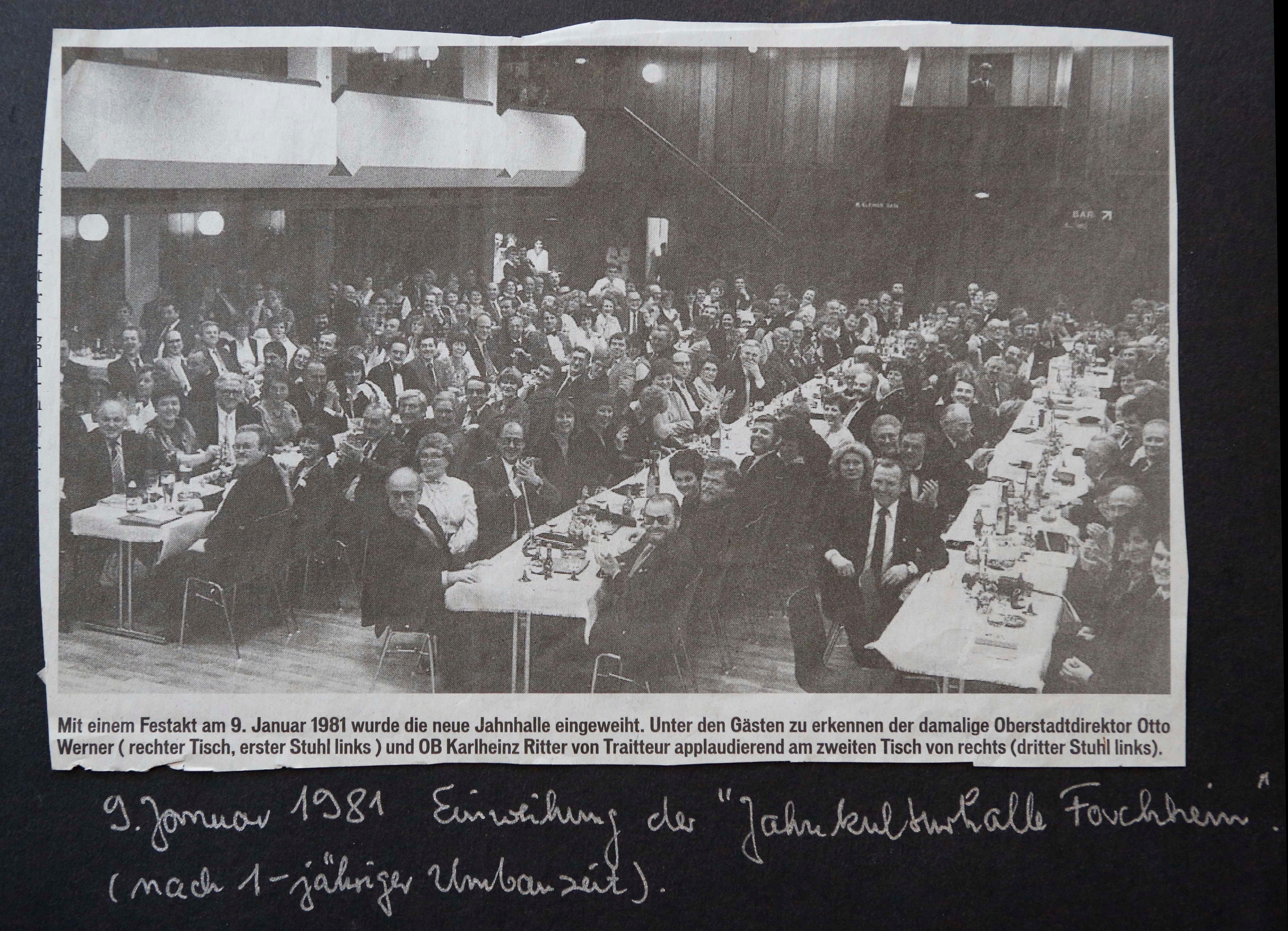 1980 wurde die Jahnhalle umgebaut. Hier ein Zeitungsausschnitt über das Fest, mit dem die Wiedereröffnung gefeiert wurde.
