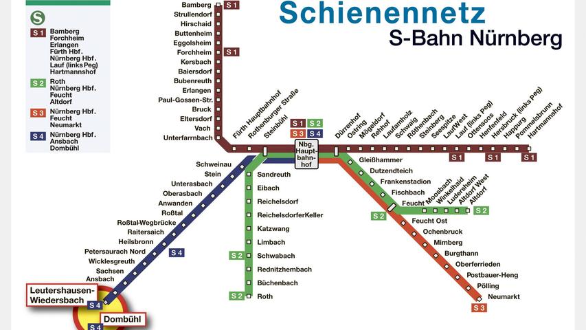 So sieht es aus: Das Schienennetz rund um Nürnberg, Ansbach, Neumarkt, Hartmannshof, Roth und Bamberg.