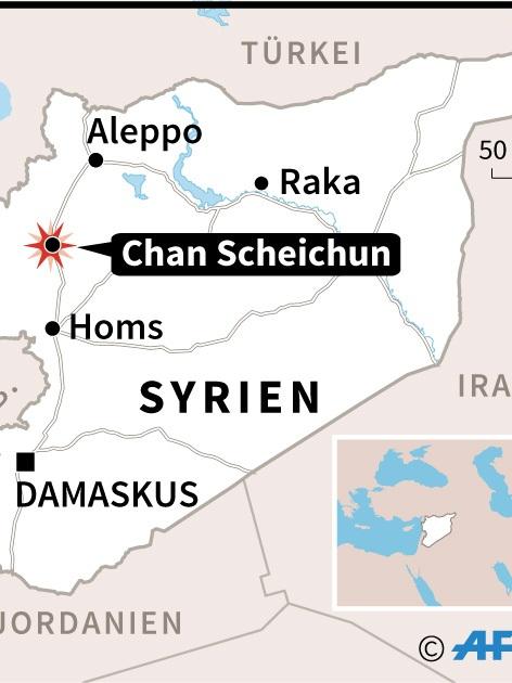 Die Karte zeigt den Ort, der von syrischen Kampfflugzeugen mit Giftgas bombardiert worden sein soll.