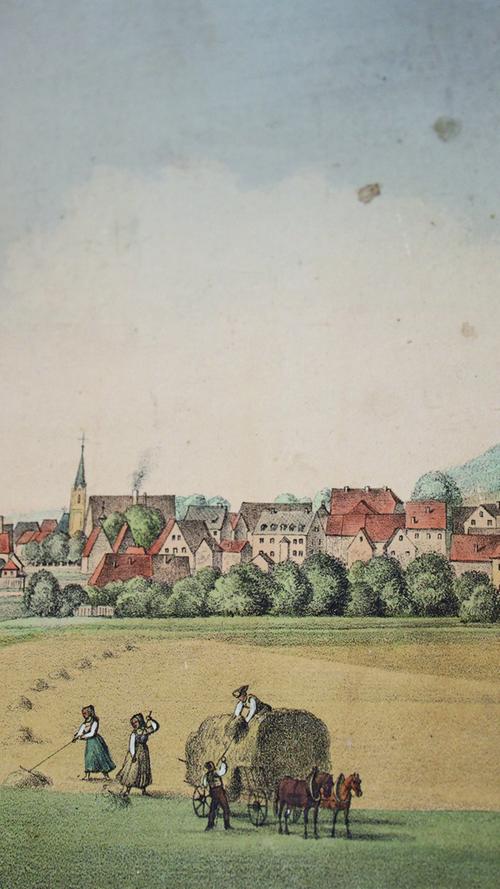 Um das Jahr 1870 entstand diese Stadtansicht von Gunzenhausen. Der auf dem Bild zu sehende Rauch steigt aus der Malzfabrik Eidam, also dem heutigen Haus Silo, auf.