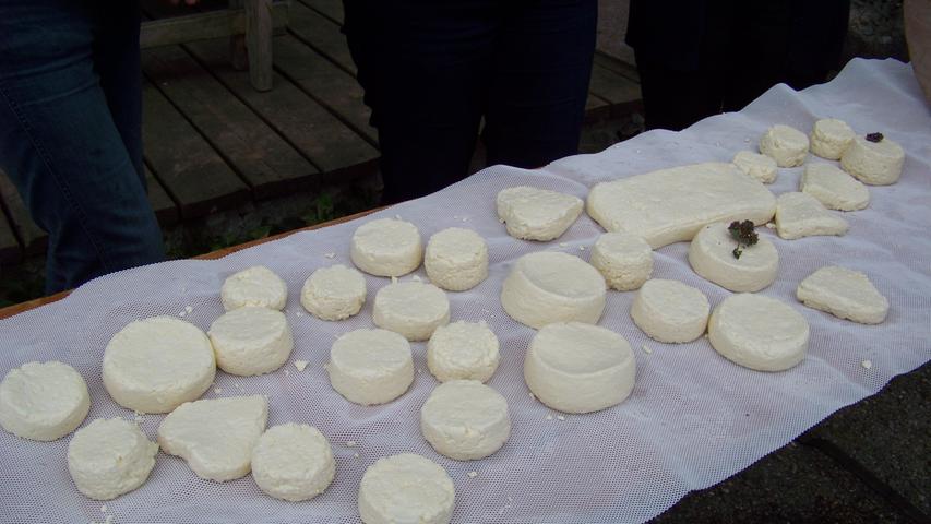 Beim Käsen auf der Schweinsteiger Alpe am Sudelfeld werden die kleinen Laibe zum Trocknen und Reifen ausgelegt.