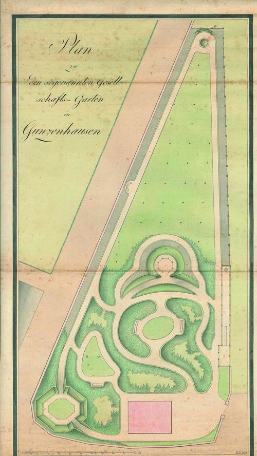Eine Skizze des markgräflichen Hofgartens. Auf den verschlungenen Wegen ließ es sich gut lustwandeln, es ist ebenso überliefert, dass Carl Wilhelm Friedrich dort gerne speiste.