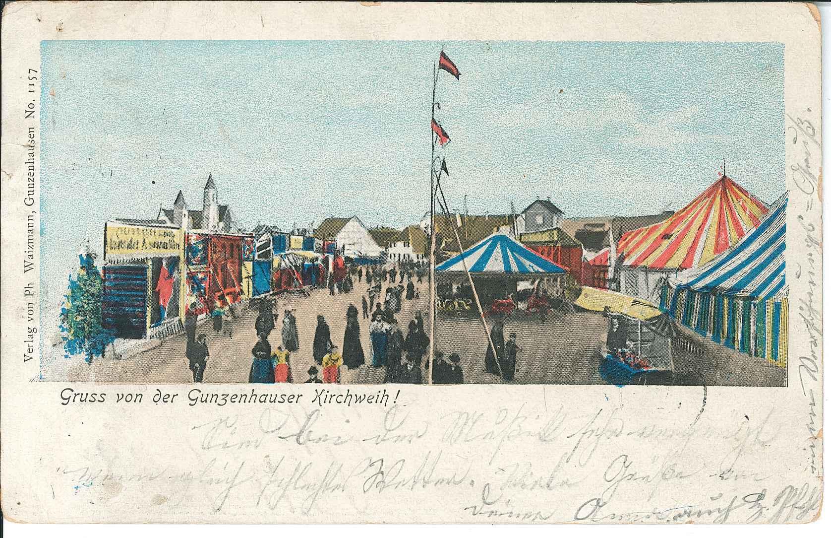 Diese kolorierte Postkarte aus dem Jahr 1899 vermittelt einen schönen Eindruck vom Vergnügungspark auf dem Schießwasen.