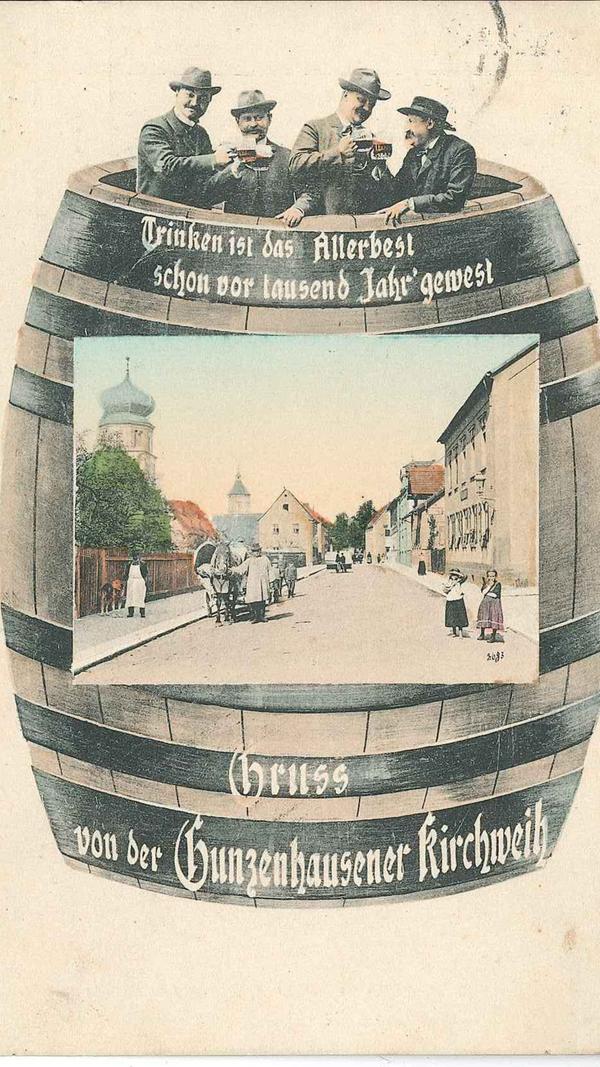 Mit einfallsreichen Motiven wurde auf Postkarten (hier aus dem Jahr 1910) für die Gunzenhäuser Kirchweih und natürlich auch das dortige Bier geworben.