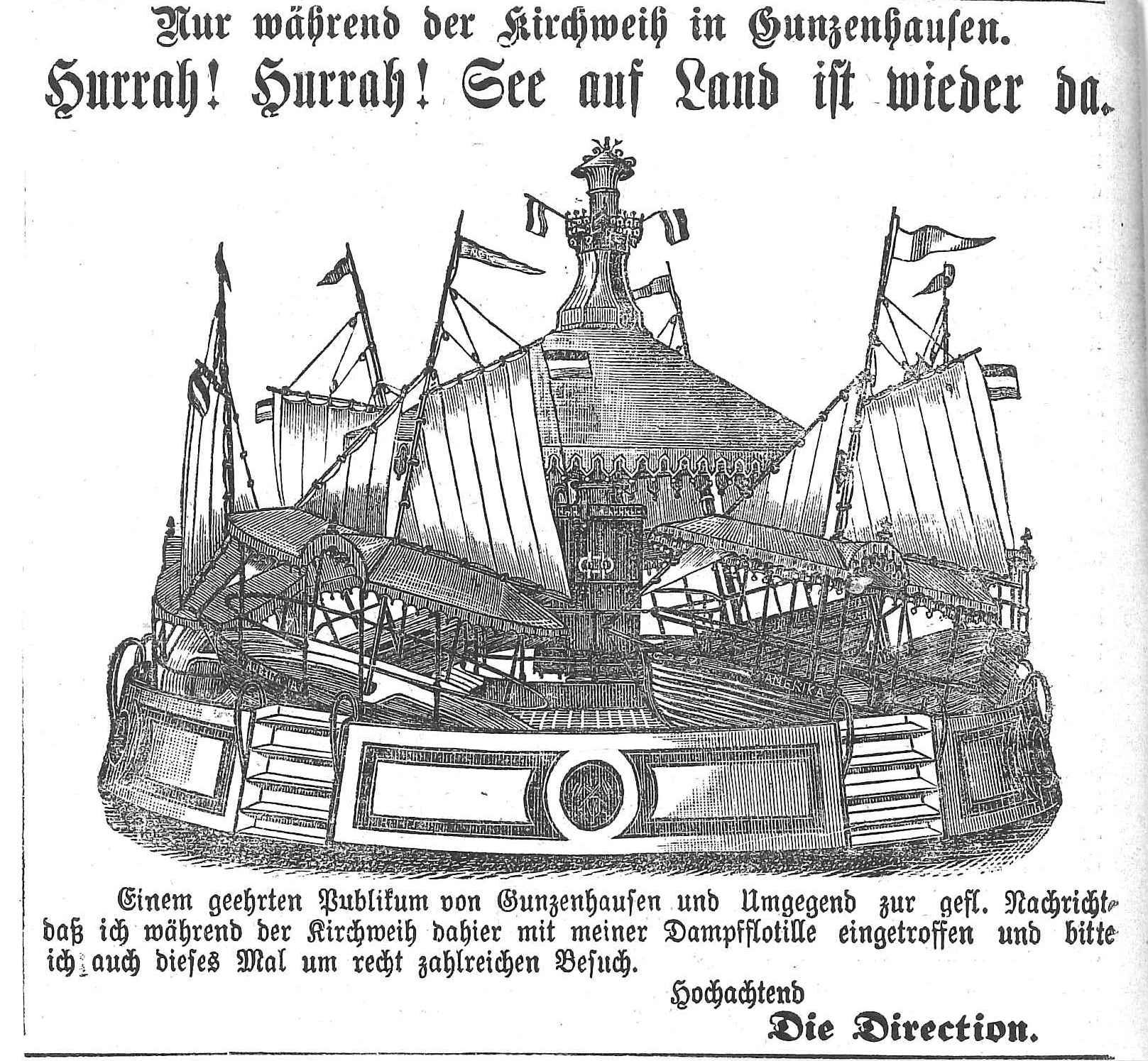 Eine ganze Dampfflotille traf 1887 zur Kirchweih auf dem Schießwasen in Gunzenhausen ein.