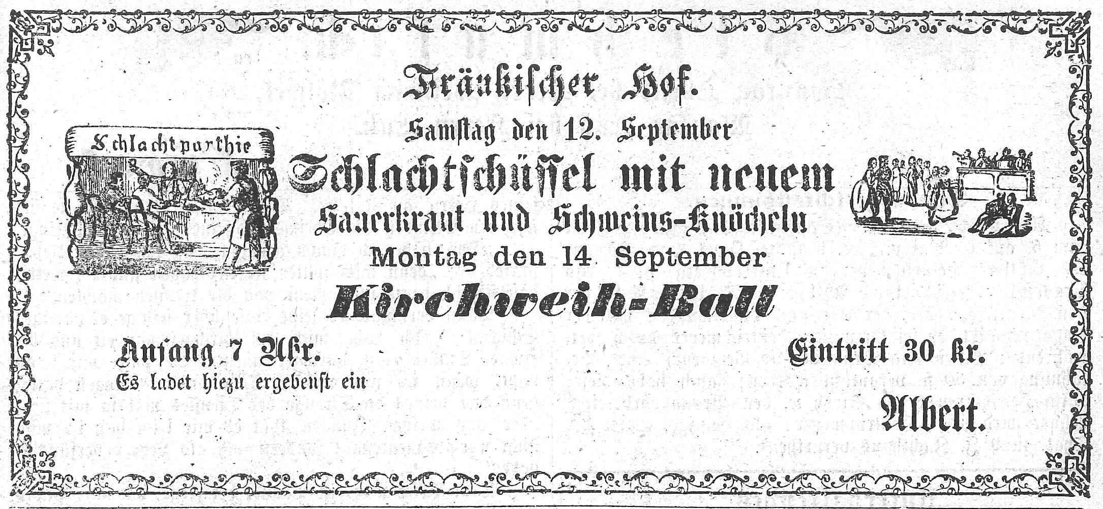 Die Schlachtschüssel wurde zum Kirchweihball im "Fränkischen Hof" mit neuem (!) Sauerkraut serviert.