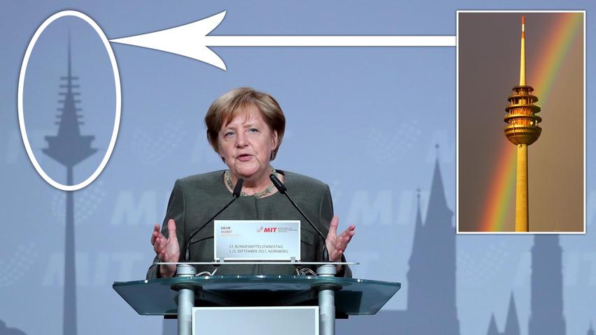 Der Beweis: Das, was da hinter Merkel von der Leinwand prangte, ist nicht der Nürnberger Fernsehturm.