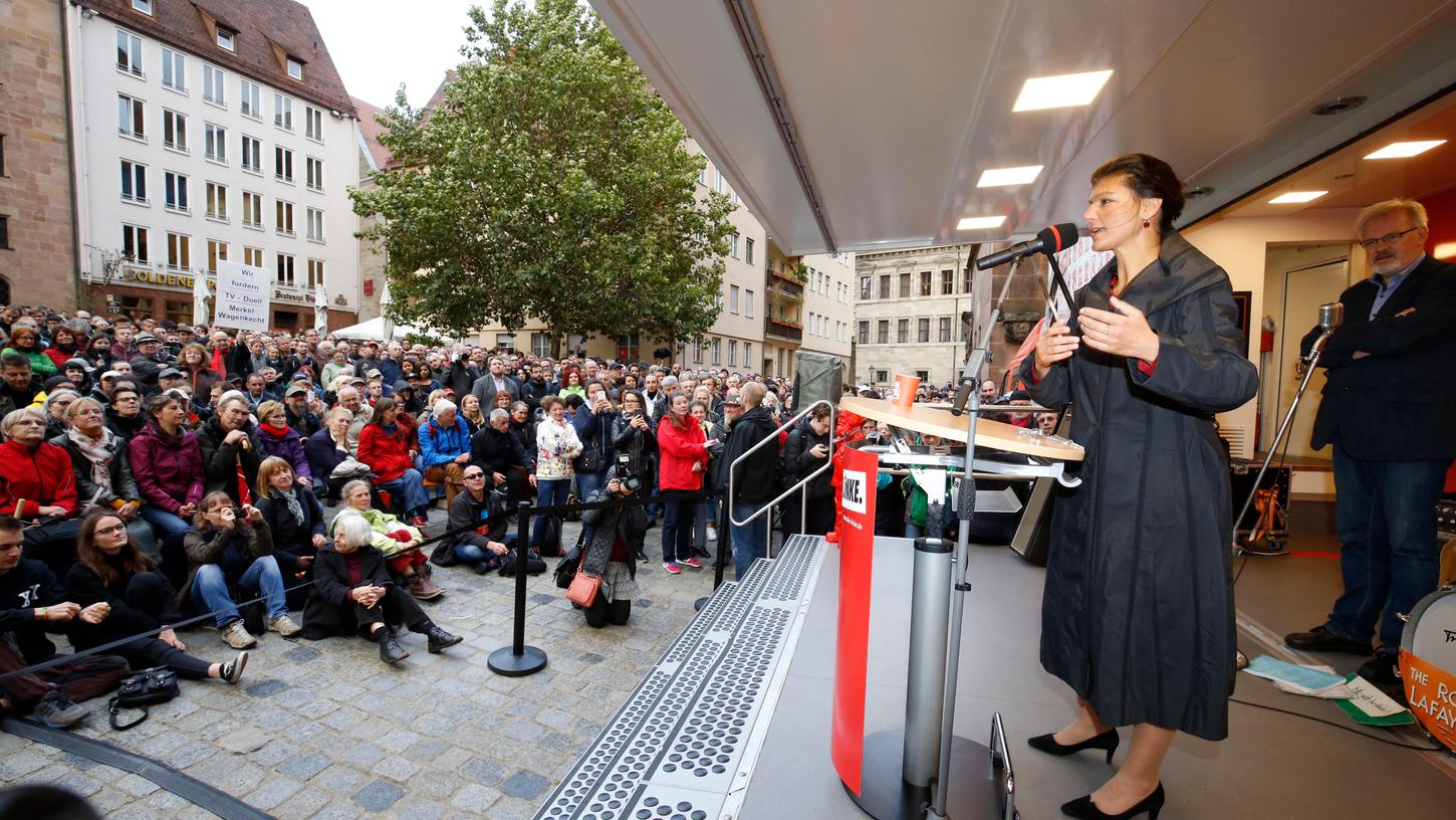 Sahra Wagenknecht bei ihrem Wahlkampfauftritt am Donnerstag in Nürnberg. Sahra Wagenknecht bei ihrem Wahlkampfauftritt am Donnerstag in Nürnberg.