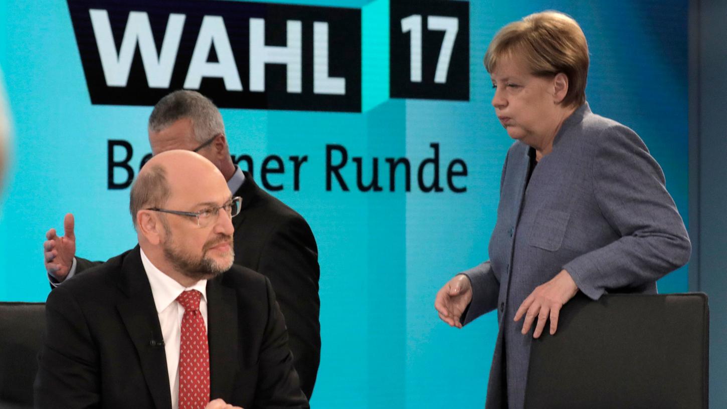 In der Elefantenrunde ging es heiß her: Martin Schulz machte Bundeskanzlerin Angela Merkel mitverantwortlich für den Wahlerfolg der AfD.