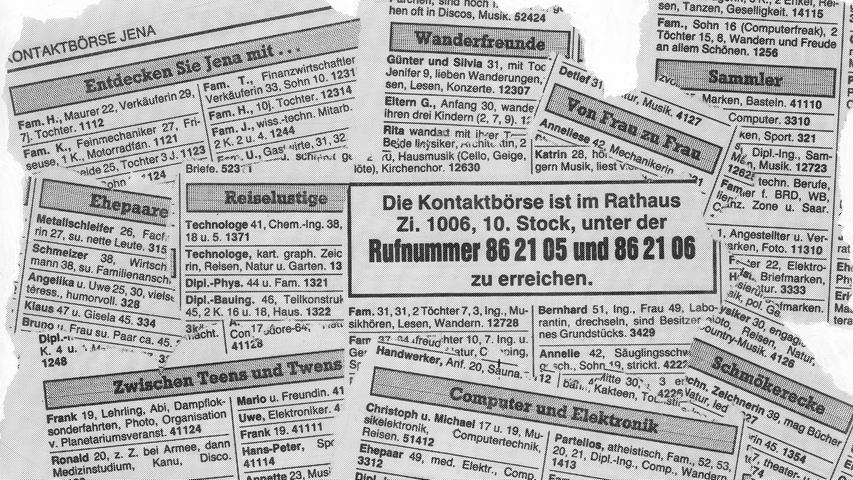 Im Januar 1990 erschien in den NN diese Anzeige: Hier wurden Interessenten gesucht, die Kontakte mit Menschen in Jena aufnehmen wollten.