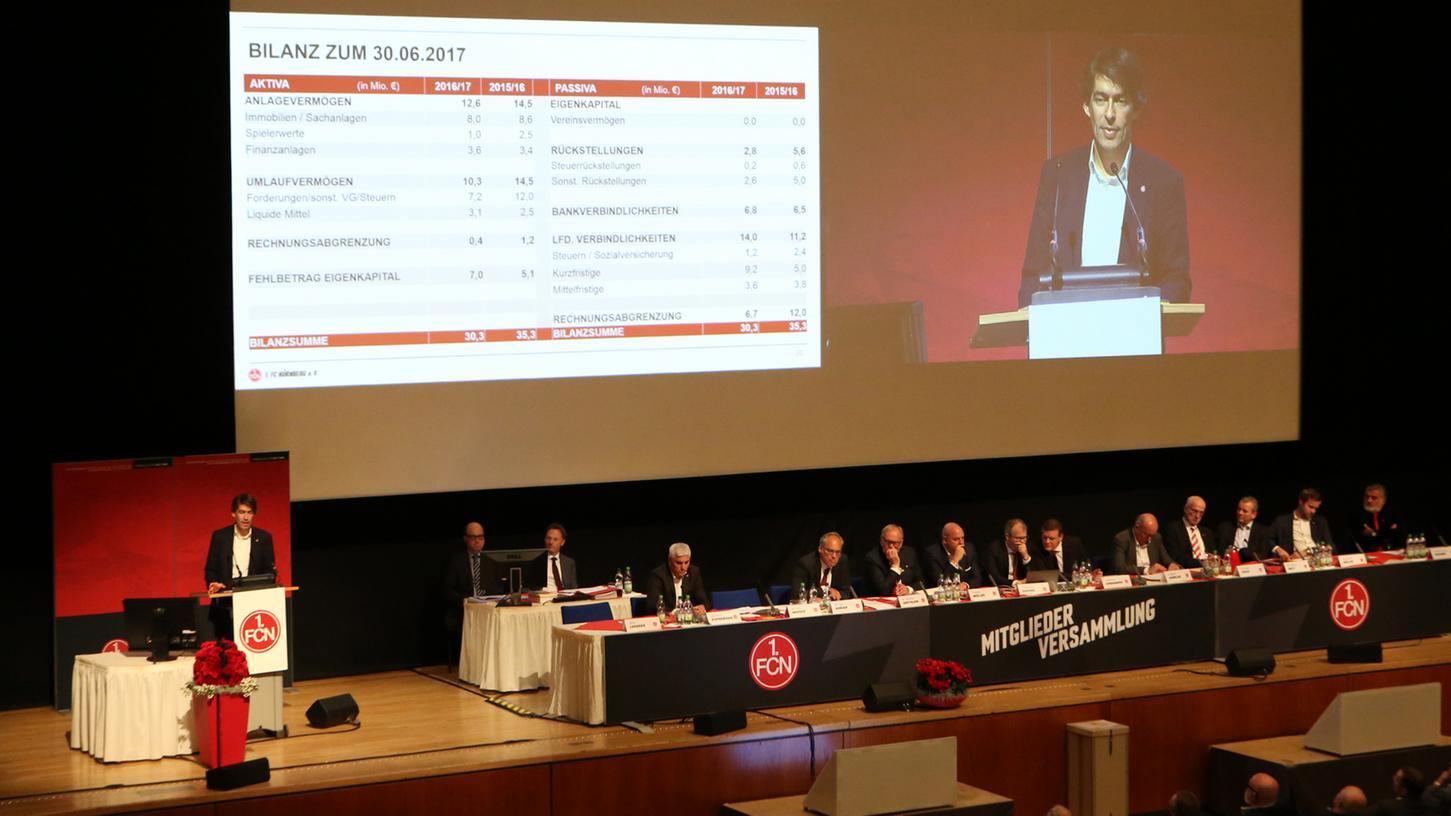 Schwarze Null, von wegen! Michael Meeske präsentierte am Sonntag die aktuellen Zahlen auf der Jahreshauptversammlung des 1. FC Nürnberg.