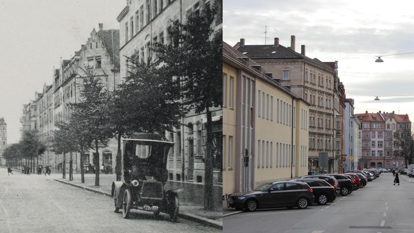 Die Bismarckstraße in Nürnberg früher und heute.