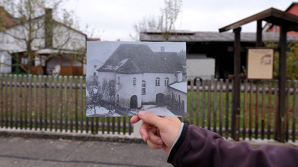 Heute befinden sich in der Uhlengasse ein Wohnhaus und ein Garten. Früher stand genau dort (um 90 Grad gedreht) die Treuchtlinger Synagoge.