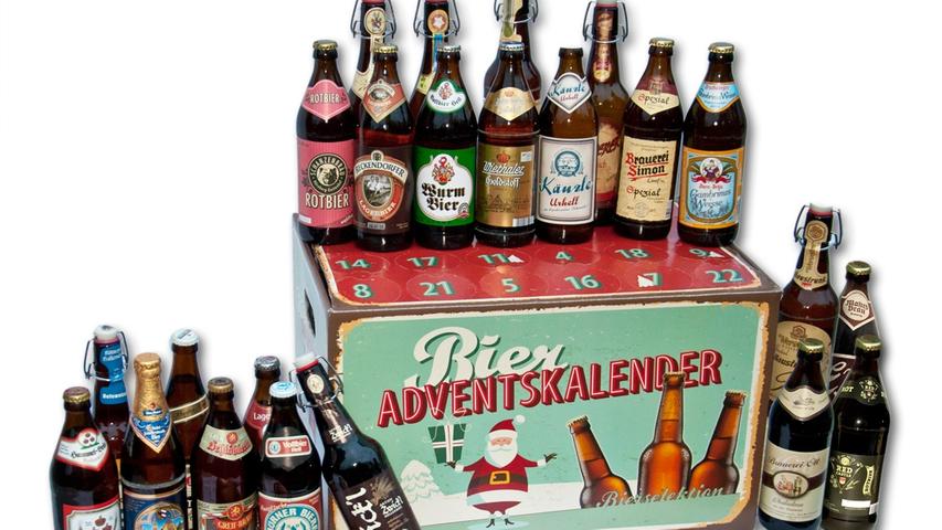 Für Fans des fränkischen Biers ist dieser Adventkalender ein ganz besonderer Gaumenschmaus. Der Nürnberger Frankenladen in der Stephanstraße präsentiert 24 Sorten Bier aus den drei Regierungsbezirken Frankens. Prost!