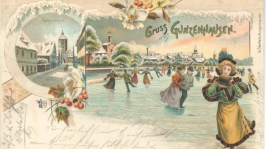 Diese Postkarte aus dem Jahr 1899 erzählt von den legendären Eisfesten in der Altmühlstadt.