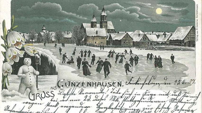 Schlittschuhlaufen auf der gefrorenen Altmühl, das war schon zu Beginn des vergangenen Jahrhunderts eine Attraktion für die Gunzenhäuser, wie diese Postkarte aus dem Jahr 1907 zeigt.
