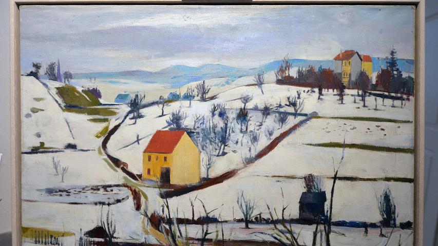 Das Bild des Monats von Fritz Griebel in der Ausstellung ist im Dezember dieses Winter-Gemälde.