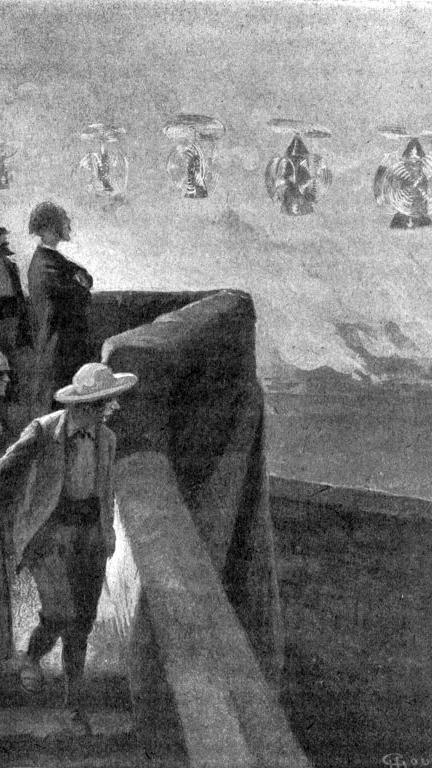 Kriegsführung mit modernen Mitteln. In "Das erstaunliche Abenteuer der Expedition Barsac" schildert Jules Verne bewaffnete Drohnen, die gegen Menschen losgeschickt werden. Bei ihm heißen sie allerdings "Wespen".