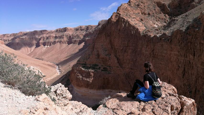 Wer durch die Judäische Wüste wandert, der wird mit spektakulären Ausblicken belohnt, zum Beispiel über das Wadi, die Schlucht Nachal Ze'elin.