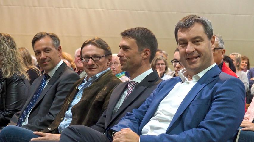 In ERH im Jahr 2017: Bei einer CSU-Wahlveranstaltung in Höchstadt wirbt Markus Söder für den Parteifreund Stefan Müller (neben ihm), der bei der Bundestagswahl wieder ins Berliner Parlament einzieht. Zu sehen auch Peter Brehm und Landrat Alexander Tritthart.