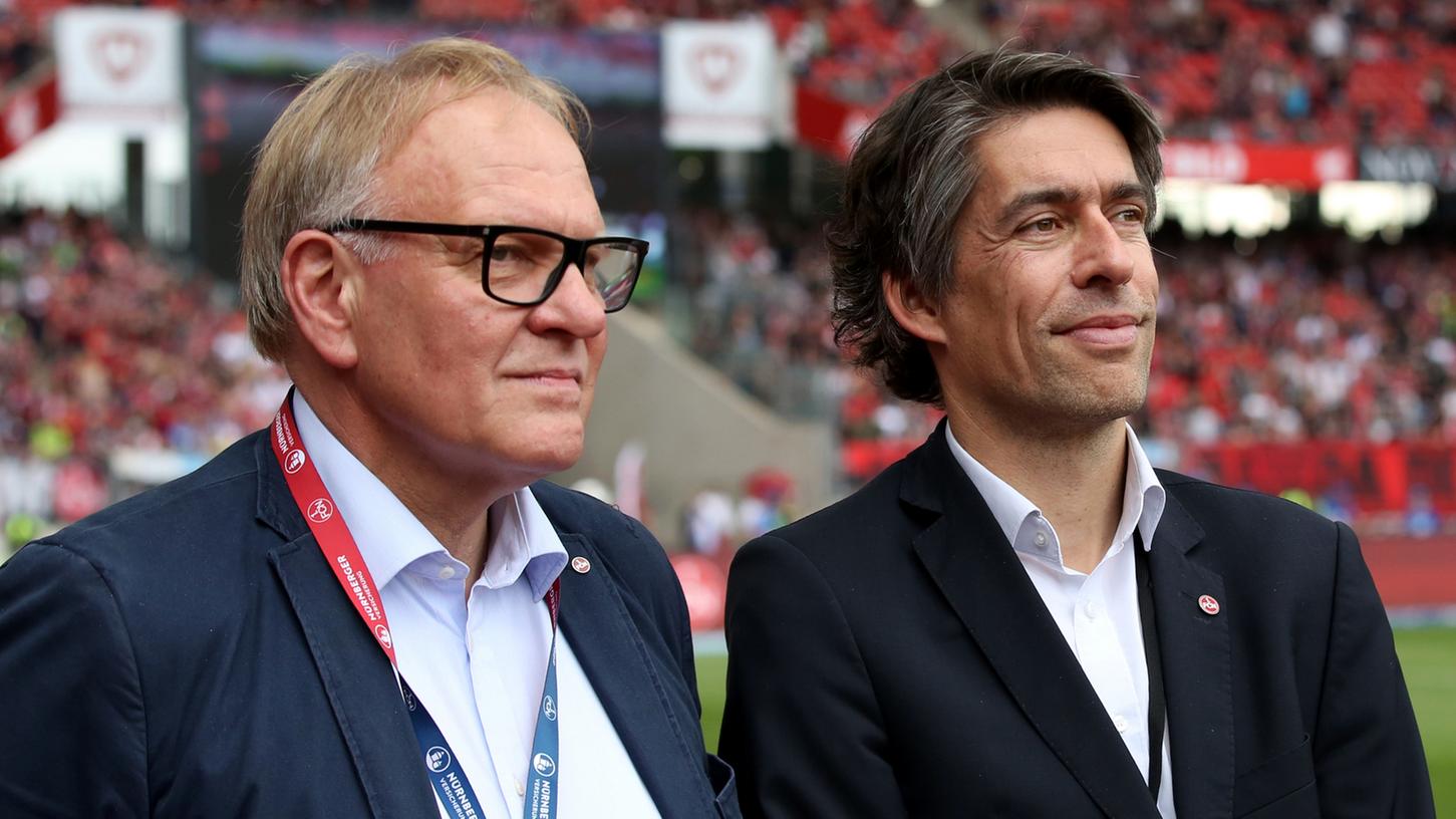 Die beiden wird man beim FCN nun wohl doch noch öfter gemeinsam an der Seitenlinie sehen: Finanzvorstand Michael Meeske (rechts) und Aufsichtsratsvorsitzender Thomas Grethlein. Die beiden wird man beim FCN nun wohl doch noch öfter gemeinsam an der Seitenlinie sehen: Finanzvorstand Michael Meeske (rechts) und Aufsichtsratsvorsitzender Thomas Grethlein.