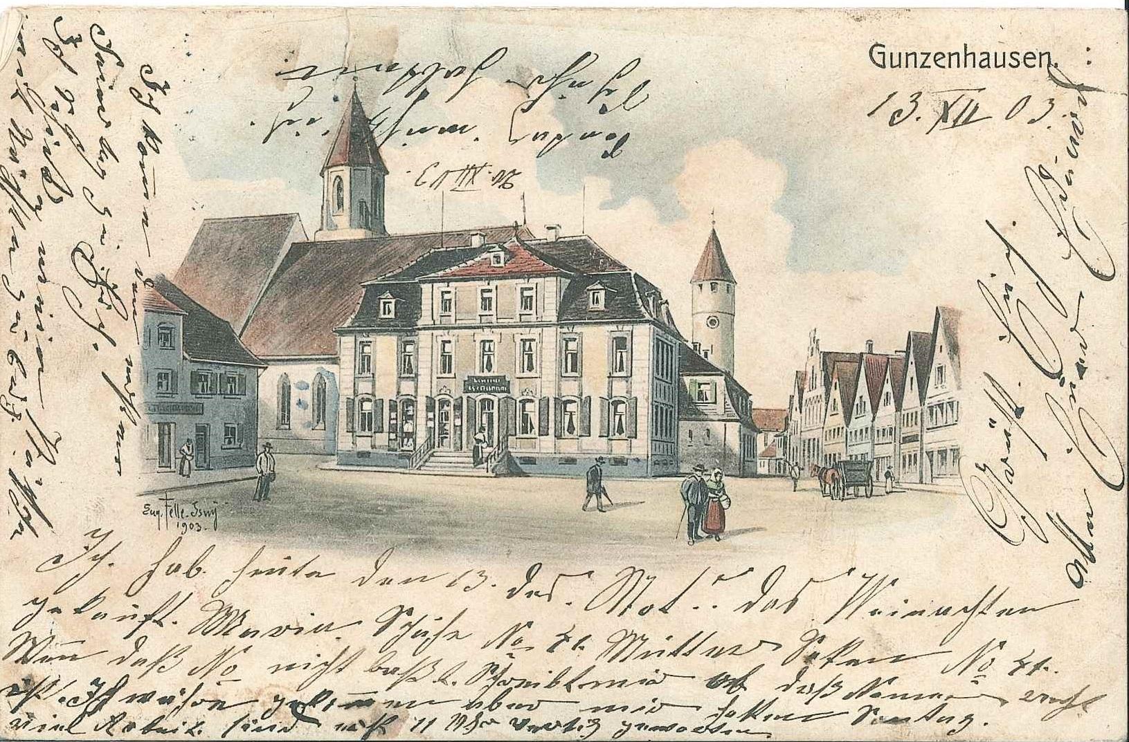 Etwas stilisiert ist die Ansicht des Heydenab-Palais auf der Künstlerkarte von Eugen Felle aus Isny aus der Zeit um 1900.