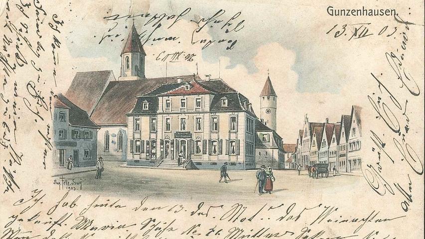 Etwas stilisiert ist die Ansicht des Heydenab-Palais auf der Künstlerkarte von Eugen Felle aus Isny aus der Zeit um 1900.