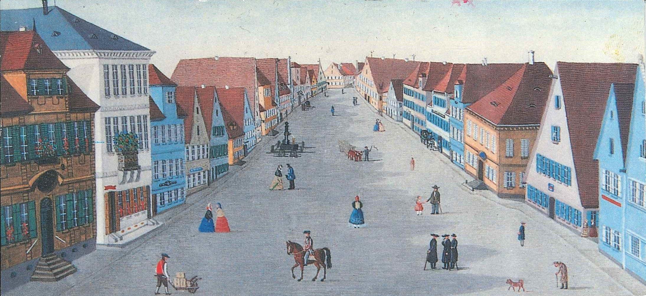 So sah der untere Marktplatz um 1860 aus, gezeichnet von Gustav Lindner.