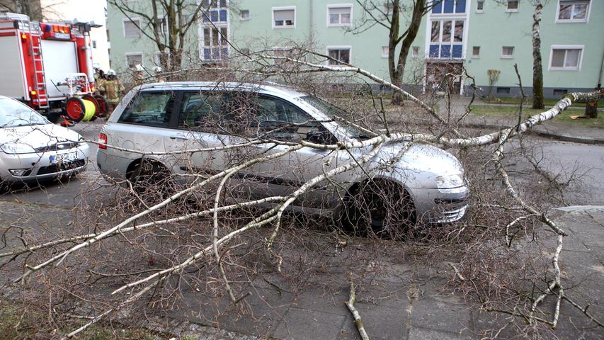 Ein kurzer Wetterumbruch, und schon war es geschehen: Nach einem weitgehend sonnigen Apriltag hat eine Kaltfront am Nachmittag in Franken für einen Ministurm gesorgt. Dem vielen auch einige Bäume zum Opfer. In Bamberg warf der Wind eine Birke auf ein geparktes Auto.