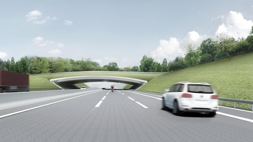 Diese Computer-Grafik zeigt die neue Wild- beziehungsweise Grünbrücke, die auf Höhe Untermembach die Autobahn für Wildtiere überquerbar machen soll.