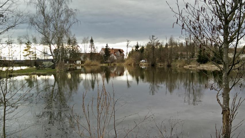 Reizvolle Wasserspiegelungen: ein Spaziergang am Ufer des Schnakensees bei Gunzenhausen.