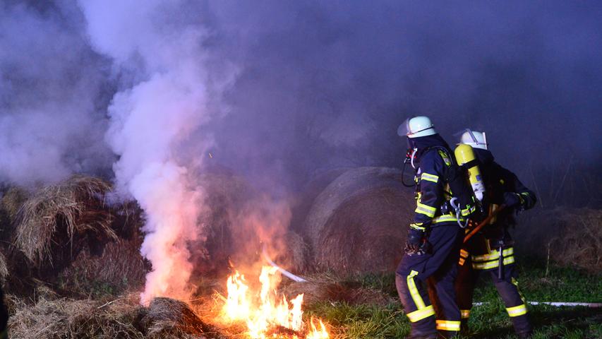 Feuer im Erlanger Regnitzgrund: Heuballen gehen in Flammen auf