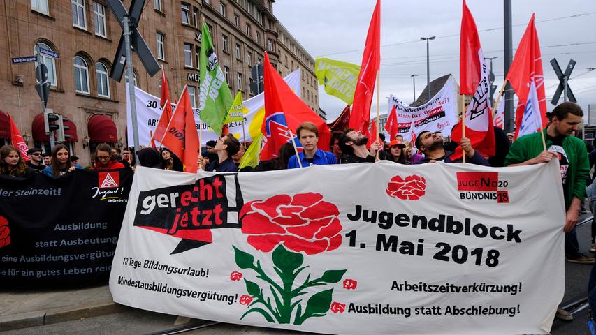 Raus zum 1. Mai: Demonstranten ziehen durch Nürnberg