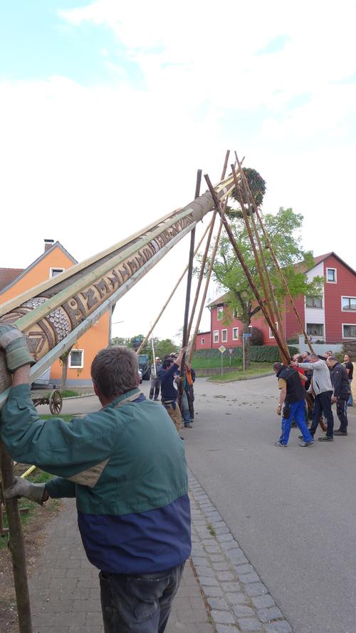 Die Freiwillige Feuerwehr in Stetten feiert in diesem Jahr ihr 125-jähriges Jubiläum, deshalb galt es, einen besonders festlich gestalteten Baum aufzustellen.