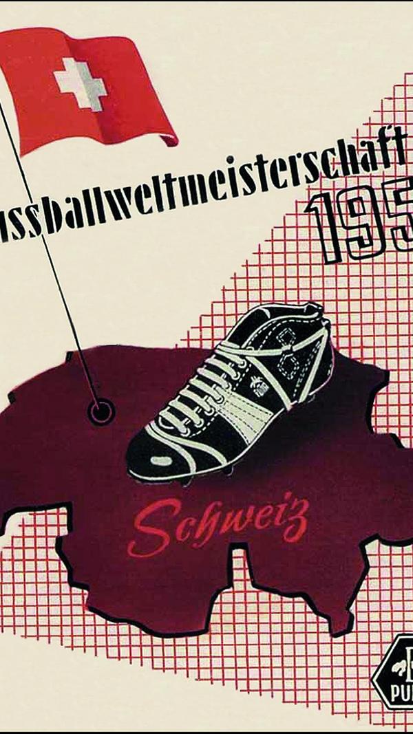 Mit diesem Prospekt bewarb Puma die WM 1954 in der Schweiz, natürlich war darauf auch ein Schuh zu sehen.