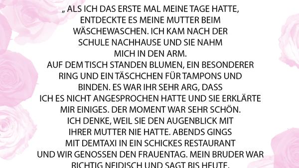 Dieses Zitat ist genauso wie die ausgewählten Illustrationen im Buch "Ebbe und Blut" der beiden Nürnberger Grafikerinnen Luisa Stömer und Eva Wünsch zu finden. Und wir finden: Mädchen sollten genau so und nicht anders in der Welt der Frauen willkommen geheißen werden.