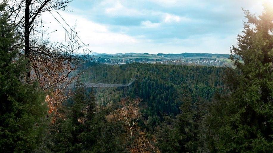 So könnte die längste Brücke der Welt aussehen. In der Nähe des Aussichtspunktes "König David" soll sie starten und in 180 Metern Höhe bis nach Lichtenberg führen. So könnte die längste Brücke der Welt aussehen. In der Nähe des Aussichtspunktes "König David" soll sie starten und in 180 Metern Höhe bis nach Lichtenberg führen.
