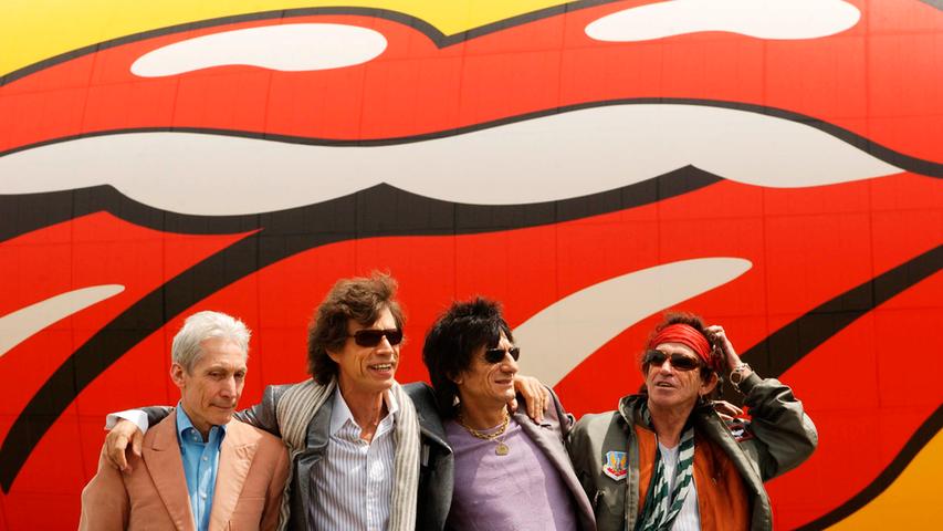 Charlie Watts, Mick Jagger, Ron Wood and Keith Richards (von links) 2002 in New York.