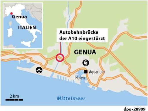 Autobahnbrücke bei Genua stürzt ein: Mindestens 35 Tote