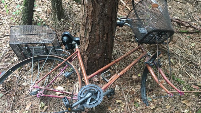 Dann findet Eduard plötzlich ein Fahrrad mitten im Wald. Tja, leider hat es keine Reifen mehr - und außerdem: Er ist ja "Wanderreporter" und nicht "Fahrradreporter"...