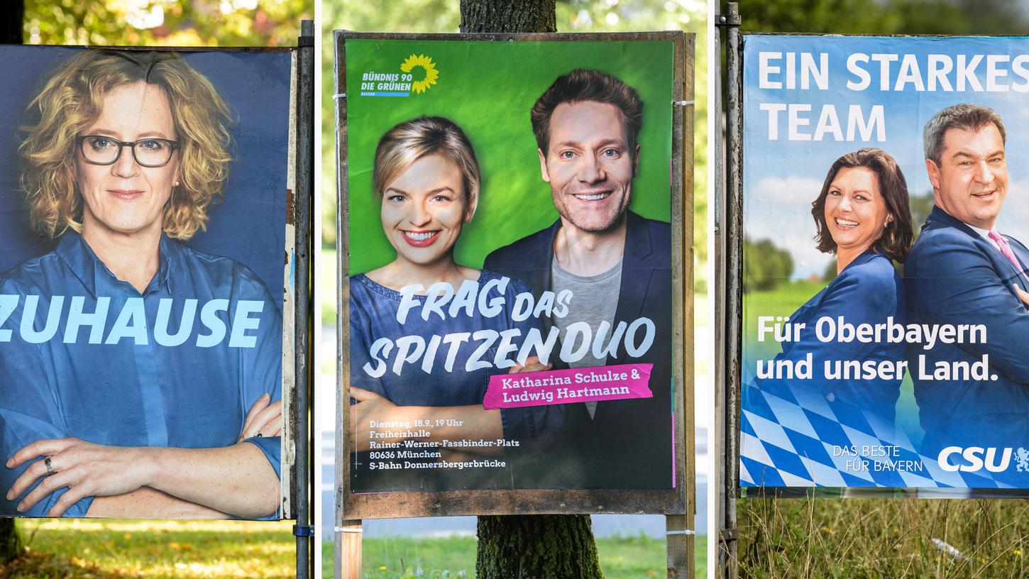 Die Wechselwähler, die oft erst in letzter Sekunde entscheiden, welcher Partei  sie ihr Kreuzchen geben, stehen besonders im Fokus der Wahlforscher (im Bild: Landtagswahlplakate in München).