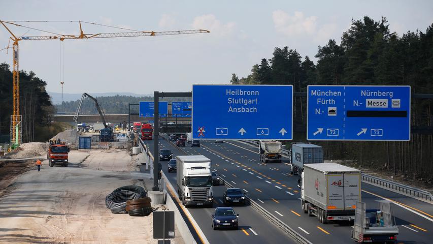 Viele Staus brachte 2015 bis 2017 der sechsstreifige Ausbau der A6 zwischen den Kreuzen Nürnberg-Süd (Schnittpunkt A6/A73) und Nürnberg-Ost (A6/A9) mit sich. 80 Millionen Euro kostete der Ausbau dieses 5,7 Kilometer langen Abschnitts.