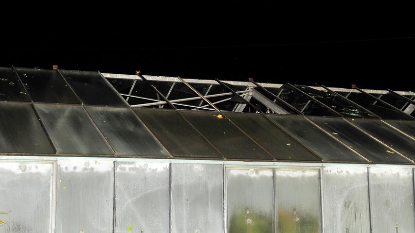 --- stürzte ein Baum auf das Dach eines Gewächshauses. Das Glas zersprang ...