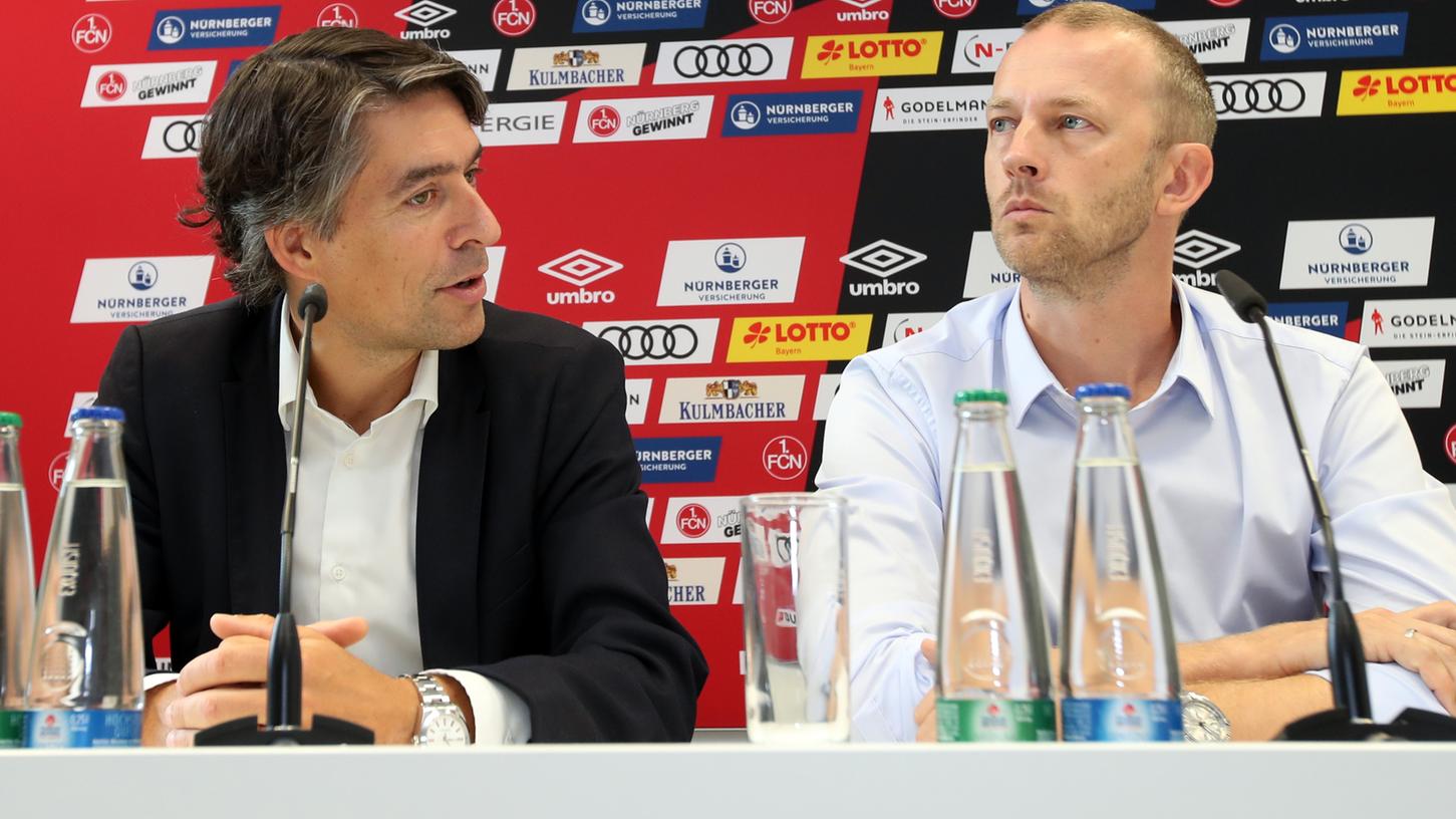 Einen Monat lang gönnt sich der 1. FC Nürnberg gleich zwei Kaufmännische Vorstände. Ab November wird dann Michael Meeske (li.) weg sein, Niels Rossow (re.) übernimmt.