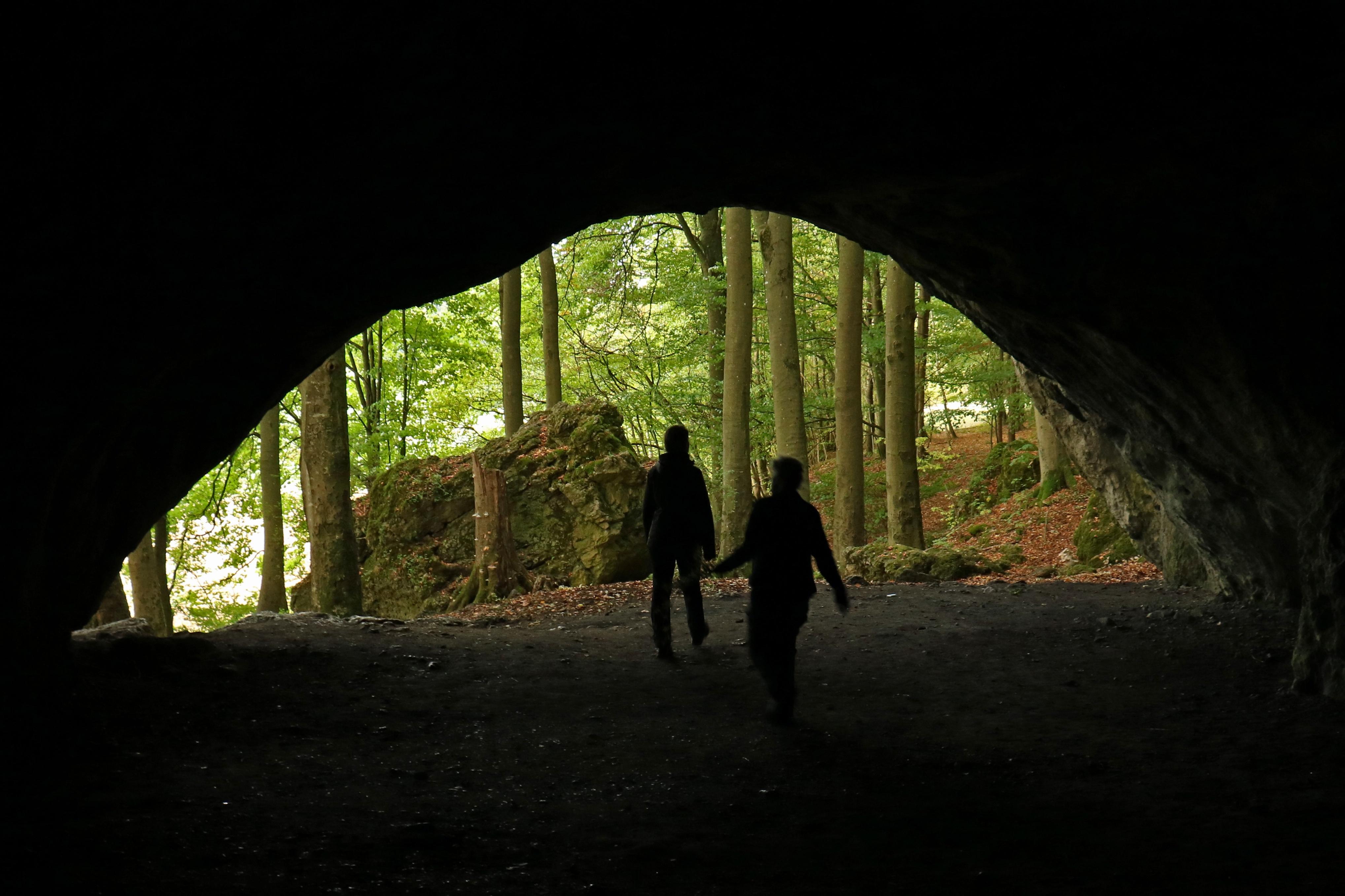 <p>Eine 65 Meter lange Durchgangshöhle ist die Oswaldhöhle nahe Muggendorf in der Fränkischen Schweiz. Sie diente im 30-jähtrigen Krieg als Schutz für die Bevölkerung und wurde später als Felsenkeller genutzt. Ihrem Namen verdankt sie einem Einsiedler, der dort gehaust haben soll. </p>
