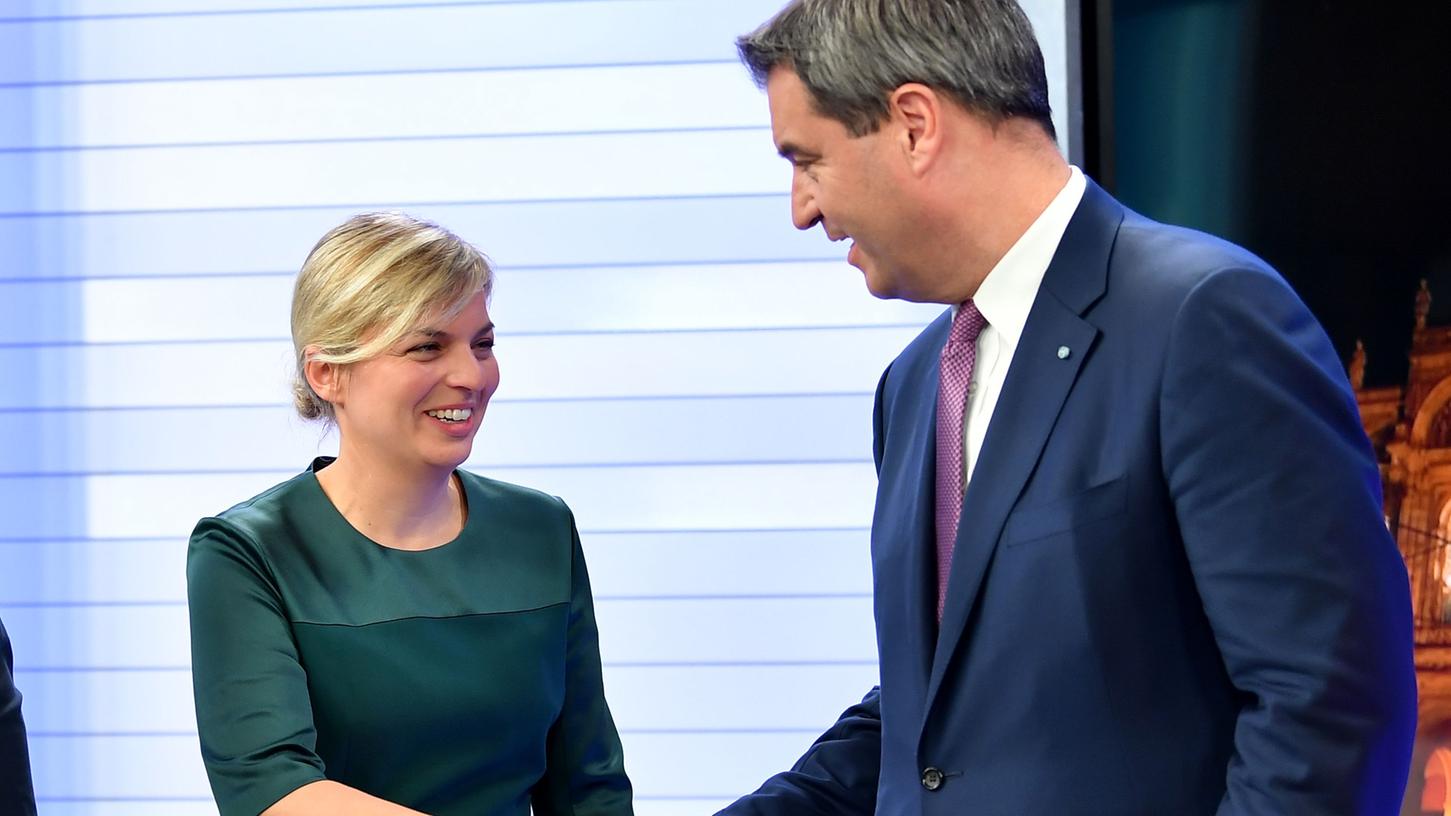 Katharina Schulze, Spitzenkandidatin der Grünen, und Ministerpräsident Markus Söder könnten in einer möglichen schwarz-grünen Koalition zu Partnern werden.