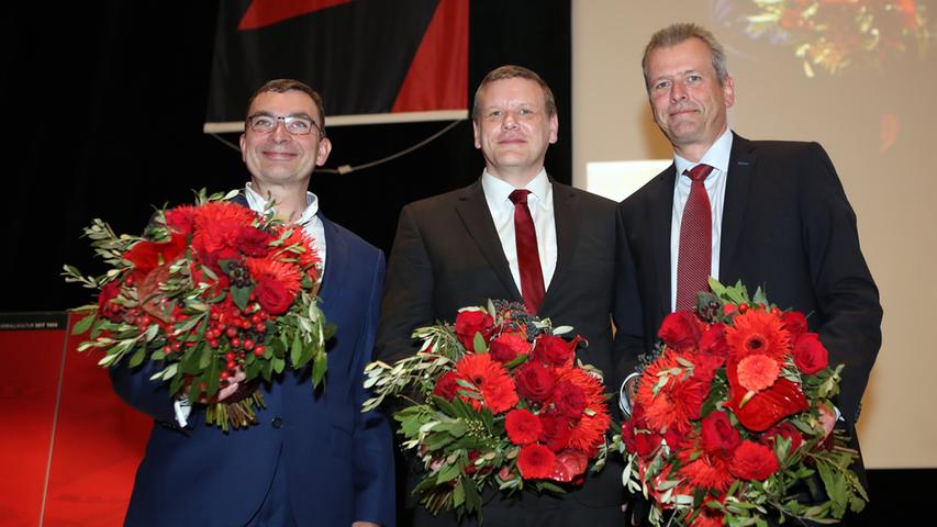 Das sind die drei Wahlgewinner des Abends: Peter Meier (597 Stimmen), Christian Ehrenberg (780 Stimmen) und Dr. Ulrich Maly (899 Stimmen).